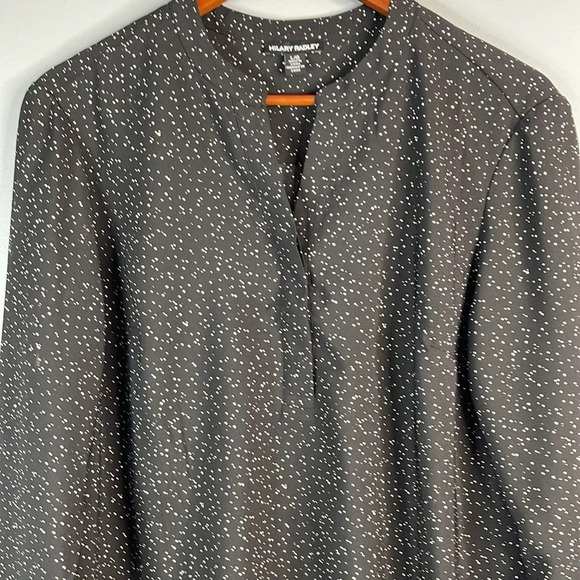HILARY RADLEY NWOT Black White Speckled Long Sleeve Blouse Half Button V-Neck L - Picture 3 of 12